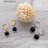 Boucles d'oreilles anneaux créoles à pendentifs perles d'onyx noir en acier inoxydable et pierre naturelle