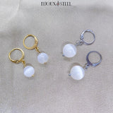 Boucles d'oreilles anneaux créoles à pendentifs perles en sélénite