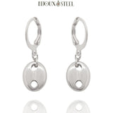 Boucles d'oreilles créoles argentées à pendentifs grains de café en acier inoxydable