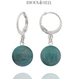 Boucles d'oreilles créoles argentées à perles d'amazonite 10mm en pierre naturelle et acier inoxydable