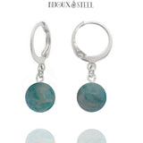 Boucles d'oreilles créoles argentées à perles d'amazonite 8mm en acier inoxydable et pierre naturelle