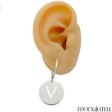 Boucles d'oreilles créoles argentées médaille lettre personnalisée 