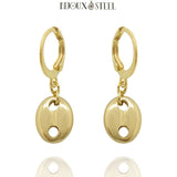 Boucles d'oreilles créoles dorées à pendentifs grains de café en acier inoxydable