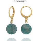Boucles d'oreilles créoles dorées à perles d'amazonite 10mm en pierre naturelle et acier inoxydable