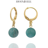 Boucles d'oreilles créoles dorées à perles d'amazonite 8mm en acier inoxydable et pierre naturelle