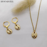 Boucles d'oreilles créoles et collier dorés grains de café en acier inoxydable