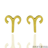 Boucles d'oreilles dorées signe du zodiaque bélier en acier inoxydable