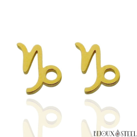 Boucles d'oreilles signe astrologique capricorne doré en acier inoxydable