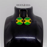 Boucles d'oreilles drapeau de la Jamaïque sur présentoir