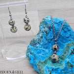 Boucles d'oreilles et collier argentés en jaspe dalmatien pierre naturelle