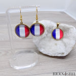 Boucles d'oreilles et collier dorés drapeau de la France en acier inoxydable