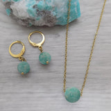 Boucles d'oreilles et collier en pierre d'amazonite et acier inoxydable doré