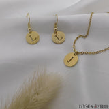 Boucles d'oreilles et collier dorés médailles initiales personnalisées en acier inoxydable