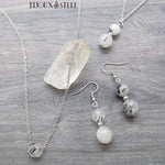 Boucles d'oreilles et colliers argentés en quartz tourmaline et acier inoxydable