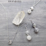 Boucles d'oreilles et colliers argentés en quartz tourmaline et acier inoxydable