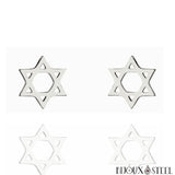 Boucles d'oreilles Étoile de David argentées en acier inoxydable