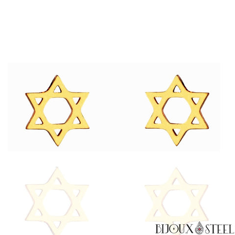 Boucles d'oreilles Étoile de David dorées en acier inoxydable