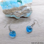 Boucles d'oreilles femmes coeurs bleu turquoise en verre