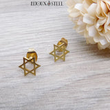 Boucles d'oreilles femmes dorées Étoile de David en acier inoxydable