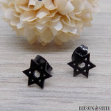 Boucles d'oreilles femmes noires Étoile de David en acier inoxydable