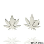 Boucles d'oreilles feuilles de cannabis argentées en acier inoxydable