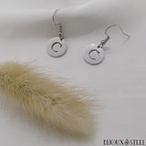 Boucles d'oreilles argentées médailles rondes lettre personnalisable