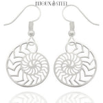 Boucles d'oreilles pendantes ammonites argentées en acier inoxydable