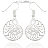 Boucles d'oreilles pendantes ammonites argentées en acier inoxydable