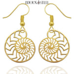 Boucles d'oreilles pendantes ammonites dorées en acier inoxydable