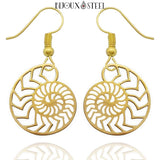 Boucles d'oreilles pendantes ammonites dorées en acier inoxydable