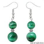 Boucles d'oreilles pendantes argentées à perles de malachite en pierre naturelle