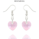 Boucles d'oreilles pendantes argentées cœurs roses en verre et acier inoxydable