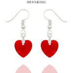 Boucles d'oreilles pendantes argentées cœurs rouges en verre et acier inoxydable