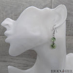 Boucles d'oreilles pendantes argentées deux perles de prehnite