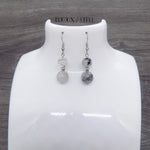 Boucles d'oreilles pendantes deux perles de quartz tourmaline en pierre et acier inoxydable argenté
