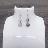 Boucles d'oreilles pendantes deux perles de quartz tourmaline en pierre et acier inoxydable argenté