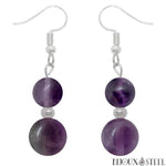 Boucles d'oreilles pendantes doubles perles de fluorite violette