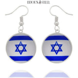 Boucles d'oreilles pendantes argentées drapeau d'Israël en acier inoxydable