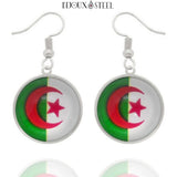 Boucles d'oreilles pendantes argentées drapeau de l'Algérie en acier inoxydable