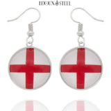 Boucles d'oreilles pendantes argentées drapeau de l'Angleterre en acier inoxydable 