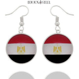 Boucles d'oreilles pendantes argentées drapeau de l'Egypte en acier inoxydable 