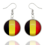 Boucles d'oreilles pendantes argentées drapeau de la Belgique en acier inoxydable