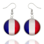 Boucles d'oreilles pendantes argentées drapeau de la France en acier inoxydable