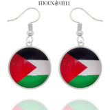 Boucles d'oreilles pendantes argentées drapeau de la Palestine en acier inoxydable