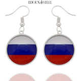 Boucles d'oreilles pendantes argentées drapeau de la Russie en acier inoxydable
