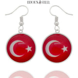 Boucles d'oreilles pendantes argentées drapeau de la Turquie en acier inoxydable