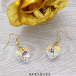 Boucles d'oreilles pendantes coeurs en verre aurore boréale