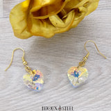 Boucles d'oreilles pendantes coeurs en verre aurore boréale