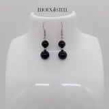 Boucles d'oreilles pendantes deux perles d'obsidienne noire en acier inoxydable argenté