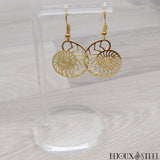 Boucles d'oreilles pendantes dorées ammonites